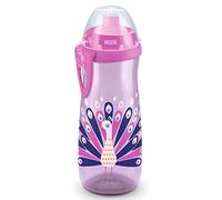 NUK Sports Cup Toddler Cup with Chameleon Effect | 24+ Months | 450 ml | Leak-Proof, Easy-Open/Close Push-Pull Spout | Colour Changing | Clip & Cap | BPA-Free | Peacock (Pink)