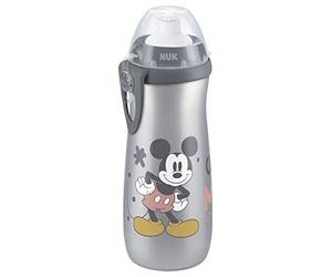 NUK Sports Cup Toddler Water Bottle 24+ Months Leak-Proof Push-Pull Spout Clip & Protective Cap BPA-Free 450 ml Disney Mickey Mouse (Grey)