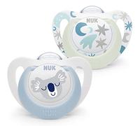 NUK Star Baby Dummy | 0-6 Months | Day & Night Soothers | BPA-Free Silicone | Blue Koala | 2 Count