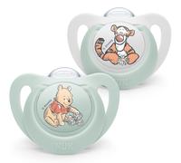 NUK Star Baby Dummy 0-6m Winnie the Pooh, BPA-Free Silicone Soother, 99% Soothing, with Case - 2-Count (Model 10730890)