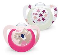 NUK Star Night & Day Baby Pacifier | 18-36 Months | Glow in The Dark Dummies | BPA Free Silicone | Pink Koala | 2 Pieces