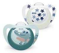 NUK Star Night & Day Dummy for Babies 6-18 Months Lollipop in The Dark Silicone BPA Free Crocodile Green Pack of 2