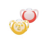 NUK Star Baby Dummy | 18-36 Months | Soothes 99% of Babies | BPA-Free Silicone Soothers | Yellow Flowers | 2 Count