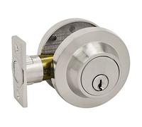 Nuk3y Thor Series Lever Door Handle Slim Round Modern Contemporary Lever Set (Deadbolt [Double Cylinder], Satin Nickel)
