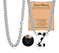 NUKAYAI Initial A-Z Letter Soccer Necklace for Men Charm Pendant Stainless Steel Silver Chain Jewelry Accessories Stuff 20inch Personalized Neckalces Soccer Gifts for Men Player Father, Stainless