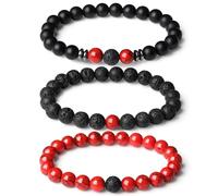 NUKAYAI Mens Bead Bracelet Set Premium Elastic Rope With Natural 8MM Tiger Eye Lava Stone Beaded Bracelets For Men Jewelry Accessories Fashion Gifts, Average of men, Stone, no gemstone