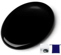 NUKAYAI Thumb Care Stone Black Obsidian Crystal Stone Healing Crystal Bag Oval Natural Stress Relief Gifts Meditation Accessories Palm Reiki Small Fidget Trinket Anxiety Relief