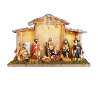 NUKBIL Lighted Nativity Sets for Christmas Indoor, Classic Christmas Story Nativity Scene Set with Wooden Stable, Religious Nativity Sets & Figures with Manger for Xmas Tabletop Decoration
