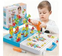 Nukdey 3D Take Apart Toy Electric Drill Set 316pcs 4 in 1 Creative Puzzles Assembly DIY Construction Building Set with Electric Drill Screwdriver Peg Board Mosaic Educational Toy for Kids Boys Girls