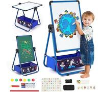 Nukdey Kids Art Easel Double-Sided Foldable Drawing Board 29.5-44in(75-111cm) Height Adjustable Standing Easel 360° Rotatable Whiteboard Chalkboard with Various Accessories for Children Boys Girls