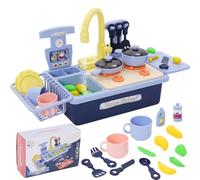 Nukdey Pretend Play Kitchen Set Toys Kitchen Sink Toy Set with Water Function,Tap, Play Food,crockery set, Kitchens Play Cooker Accessories Role-play Gift for Boys,Girls (Blue)