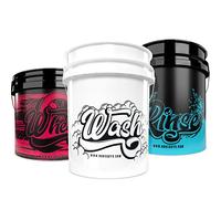 Nuke Guys 3-Bucket Wash Set - 5 GAL for Car Shampoo + Rinse + 3.5 GAL Wheel Bucket for Rims - Gentle Hand Cleaning Method