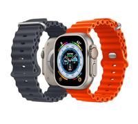 NUKELOLO 2 Pack Ocean Strap Compatible with Apple Watch Ultra 49mm 46mm 45mm 44mm 42mm 41mm 40mm 38mm, Silicone Sport Band for iWatch Series 10 Ultra 9 8 7 6 5 4 3 2 1 SE, Orange/Midnight Black