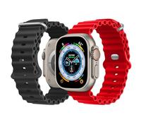NUKELOLO Waterproof Ocean Silicone Strap for Apple Watch Ultra 3/2/1 49/46/45/44/42mm, Durable Sport Band for Series 11 10 9 8 7 6 5 4 SE 3 2 1, Comfortable Fit for Swimming & Daily Wear, Black/Red