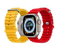 NUKELOLO Waterproof Ocean Silicone Strap for Apple Watch Ultra 3/2/1 49/46/45/44/42mm, Sport Band for Series 11 10 9 8 7 6 5 4 SE 3 2 1, Comfortable Fit for Swimming & Daily Wear, Yellow/Red