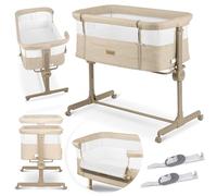 Nukido Baby Cot, Extra Bed, Travel Cot, Up to 9 kg 5 Months, with Mattress, Foldable, Wheels, Height Adjustable, Beige