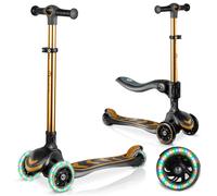 Nukido Children's Scooter, Children's Tricycle Scooter with Seat, Luminous Deck, LED Wheels, up to 50 kg, Gold, Black