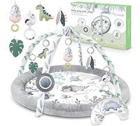 Nukido Interactive Play Arch Baby 5-in-1 Crawling Blanket for Baby Play Mat Playpen Baby with Mattress Baby Nest with Tummy Time Cushion 2 Sheets with 7 Sensory Toys 56 cm Grey