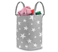 Nukido Toy Organiser Container for Toy Basket Laundry Bag Organiser for Toys Laundry or Other Products Practical Addition to the Room - 35 x 45 x 60 cm - Grey with Stars