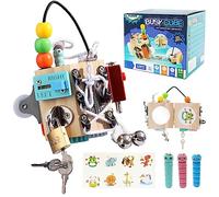 NUKied Busy Cube for Kids 15-in-1 Sensory Busy Board Travel Toy Handmade Montessori Educational Learning Toys Activity Board Wooden Activity Cubes for Toddlers 3+ Years Old