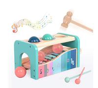 NUKied Pound A Ball Toy with Slide Out Xylophone Pounding Toys Wooden Pounding Bench Toy Wooden Hammer Ball Toys Xylophone Set Montessori Musical Toyset for Toddlers
