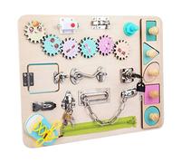 NUKied Wooden Busy Board for Toddlers Montessori Sensory Toy Basic Motor Skill Activity Board Early Educational Learning Toy with Lacing Sorter Gears Zipper Lock Best Gift for Kids Toddler Boys Girls