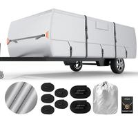 Nukugula Anti-UV Pop Up Folding Camper Cover Upgraded Ripstop Fit 8'-10' with Storage Bag, Waterproof Breathable Trailerable Tent Trailer Cover with Windproof 5+2 Straps