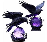 NUKYEJH “Raven’s Moonlight” Gothic LED Lamp - Mysterious Crow on Glowing Orb Sculpture, Raven on Glowing Orb with Violet Light, Halloween Enthusiasts, Unique Gift for Gothic Collectors (Mix)