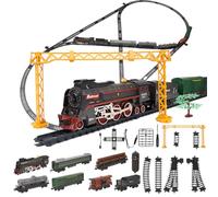 NULA Remote Control Steam Train Set With Tracks, Electric RC Locomotive With Smoke, Lights, Sound & Railway Cars For Christmas Display, Adults Hobbyists