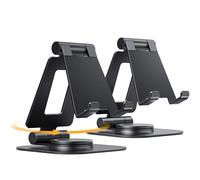 Nulaxy 2-Pack 360 Rotating Phone Stand, Fully Adjustable Foldable Phone Holder, Aluminum Desktop Cradle with Anti-Slip Base, Office Accessories Dock for All Phones with Thick Case, Black