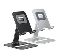 Nulaxy 2 Pack Dual Folding Cell Phone Stand, Fully Adjustable Phone Holder for Desk, Compatible with iPhone 16 15 14 13 12 11, Nintendo Switch, All Phones, Black & Silver