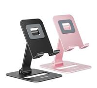 Nulaxy 2 Pack Dual Folding Cell Phone Stand, Fully Adjustable Phone Holder for Desk, Compatible with iPhone 16 15 14 13 12 11, All 4-8“ Phones, Black & Rose Gold