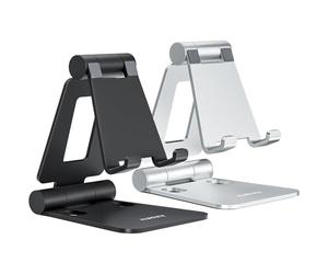 Nulaxy 2 Pack Dual Folding Phone Stand, Fully Adjustable Desktop Mobile Holder Dock Aluminum, Compatible with iPhone 17 16 15 14 13 12 11 Xs Xr X 8, HUAWEI, Galaxy, All Smartphones, Black & Silver
