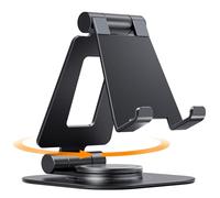 Nulaxy 360 Rotating Phone Stand, Fully Foldable Adjustable Desktop Mobile Phone Holder Cradle Dock, Thick Case Friendly, Compatible with iPhone 17 16 15 14 13 12 11 Pro Max Xs, All Smartphones, Black