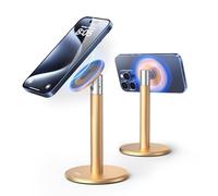 Nulaxy Aluminum Magnetic Phone Stand, 720 Adjustable Holder with Stable Non-Slip Base, Includes Magnetic Ring Compatible with iPhone/Android & MagSafe Cases, Desktop Stand for Office, Gold