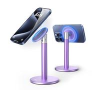 Nulaxy Aluminum Magnetic Phone Stand, 720° Rotating Adjustable Holder, Compatible with iPhone13-16/Android & MagSafe Cases, Includes Metal Ring, Desktop Stand for Office/Home Use, Purple