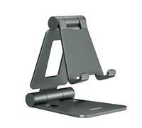 Nulaxy Aluminum Phone Stand for Desk, Adjustable Phone Holder, Foldable Metal Stand Mount Cradle Dock Compatible with iPhone 17 16 15 14 13 12 11 Pro Mini Pro Max Xs XR X 8 7, All Smartphones - Gray