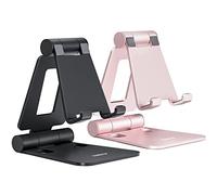 Nulaxy Dual Folding Phone Stand for Desk 2 Pack, Fully Adjustable Mobile Phone Holder Desktop Compatible with iPhone 16 15 14 13 12 11 Xs Xr X 8, HUAWEI, Samsung, All Smartphones, Black & Rose Gold