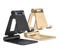 Nulaxy Dual Folding Phone Stand for Desk 2 Pack, Fully Adjustable Mobile Phone Holder Desktop Compatible with iPhone 16 15 14 13 12 11 Xs Xr X 8, HUAWEI, Samsung, All Smartphones, Black & Gold