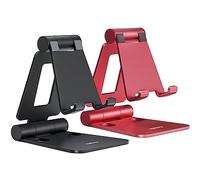 Nulaxy Dual Folding Phone Stand for Desk 2 Pack, Fully Adjustable Mobile Phone Holder Desktop Compatible with iPhone 16 15 14 13 12 11 Xs Xr X 8, HUAWEI, Samsung, All Smartphones, Black & Red