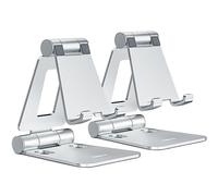 Nulaxy Dual Folding Phone Stand for Desk 2 Pack, Fully Adjustable Mobile Phone Holder Desktop Compatible with iPhone 15 14 13 12 11 Xs Xr X 8, HUAWEI, Samsung, All Smartphones, Silver & Silver