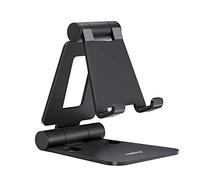 NULAXY Phone Stand, Fully Foldable Angle Height Adjustable Mobile Phone Holder Cradle Dock Aluminum Desk Compatible with iPhone 16 15 14 13 12 11 Pro Max XR X 8, HUAWEI, Galaxy, All Phones - Black