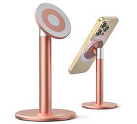 Nulaxy Magnetic Fully Aluminum Phone Stand, 360 Rotating Cell Phone Holder for Desk with 2 Metal Rings, Adjustable Phone Stand Compatible with Phone 16 15 14 Pro Max and MagSafe Case, Pink
