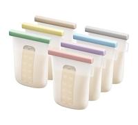 Nuliie 7 Pcs Silicone Breastmilk Storage Bags, 12oz/360ml Double Leak-Proof, BPA Free, Reusable, One-Piece Silicone Construction, Clear, Self Seal, Stand Up, Freezer Safe, Portable, Microwaveable