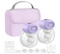 Nuliie Wearable Breast Pump Electrical with Storage Bag, LED Display, 4 Modes and 12 Suction Levels, Portable Hands Free Breast Pump with 14/17/20/24/27mm Flange (2 Packs, Purple)