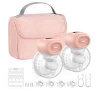 Nuliie Wearable Breast Pump Electrical with Storage Bag, LED Display, 4 Modes and 12 Suction Levels, Portable Hands Free Breast Pump with 14/17/20/24/27mm Flange (2 Packs, Pink)