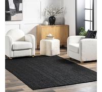 nuLOOM 2x3 Rigo Jute Hand Woven Area Rug, Black, Solid Farmhouse Design, Natural Fiber, For Bedroom, Living Room, Dining Room, Hallway, Office, Kitchen, Entryway