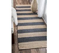 nuLOOM Alisia Flatweave Striped Jute Runner Rug, 2' 6" x 6', Denim