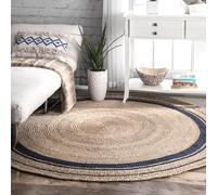 nuLOOM Rikki Braided Border Jute Area Rug, 4' Round, Navy