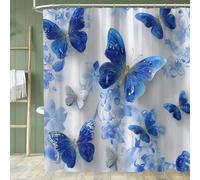 Nulpen Beautiful Blue Butterfly Shower Curtain Floral Bathroom Curtain Decoration Printed Polyester Fabric Curtains with 12 Hooks(75x192cm/WxH/Colorful-04)